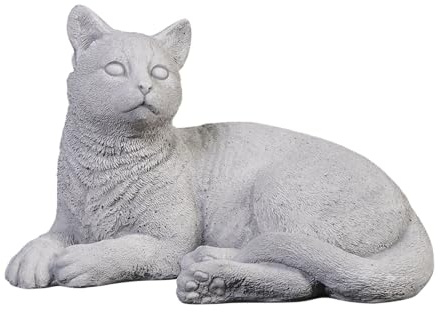 gartendekoparadies.de Liegende Katze, Steinfigur, H. 18 cm, 6 kg, Grau, frostsicher aus Steinguss für Außenbereich