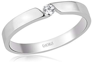GIORO Alessia Damen Ring Verlobungsring Antragsring 925 Silber *handgefasster Zirkonia Stein* Weißgold Platin Optik mit Gravur