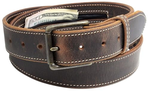 Money Belt, Hidden Zipper Pocket, Travel Security Belt, Full Gain Leather, Amish Made in USA