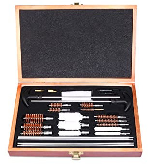 Waffenreinigungsset für Alle Kaliber, Waffenpflegeset Putzset für Pistole Gewehr Schrotflinte Pistole Waffenpflege Reinigungsgarnitur, Jagdwaffenzubehör Waffenreinigungsset mit Holzetui