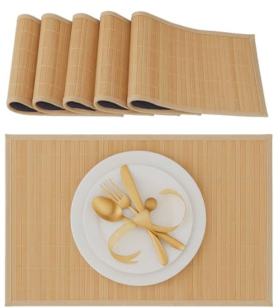 Relaxdays Set de Table, Bambou, Lot de 18, Tables Manger, 30 x 45 cm, Rectangle, Tapis de Table antidérapant Lavable, Nature