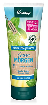 Kneipp Gel de ducha con aroma Buenos días – refrescante gel de ducha con aceite esencial de lima y extracto de albahaca natural – conserva el microbioma de la piel – sin microplástico – 200 ml