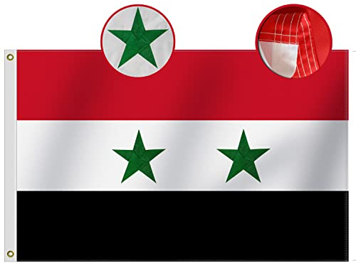Robuste Syrien-Flagge, 90 x 150 cm, langlebiges Oxford-Nylon 210D | bestickte Sterne | vier Reihen Nähte Fliegenenden | Syrische Flaggen Dekoration Geschenk Hof Haus Banner