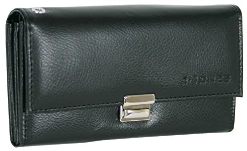 J.Jones - Echt-Leder Kellnerbörse - Taxi-Geldbörse Schwarz - Damen Herren Geldbeutel mit großem Münzfach - 18 x 10,5 cm