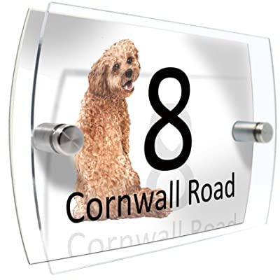 House Number Plaque Sign Door Road Plate for Dog Lovers Personalised Watercolour Print (D431 Poodle)