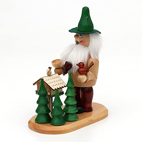 Wichtelstube-Kollektion Holz Räuchermann Waldwichtel bei der Vogelfütterung natürlich und urig wirkende Räucherfigur 8 x 15 x 18 cm
