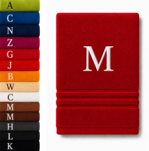 Pet-Jos Personalisiertes Badetuch mit Monogramm, wunderschön gestickte Buchstaben oder Namen, 100% Baumwolltuch (140 x 70 cm, Rot)