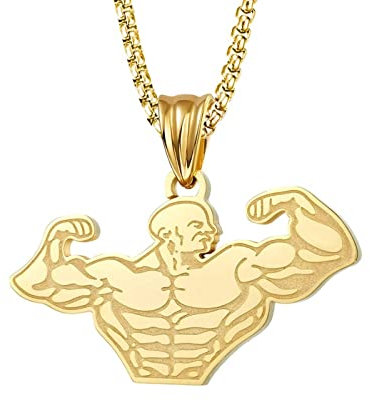 Stfery Herren Ketten Männer Silber, Halskette Kette Herren Edelstahl Fitness Experte Kraft Muskelmann 60cm 3mm Vintage Schmuck