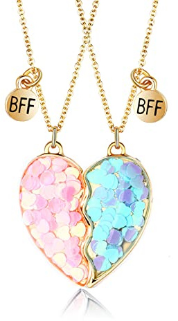 CERSLIMOBest Friend Necklace, Bff Necklace 2 , Magnetic Heart Friendship | Pcs Gold Matching Best Necklaces Pink & Blue Loving Pieces Jewellery Birthday Christmas, Blue,Gold,Pink (N066-6)