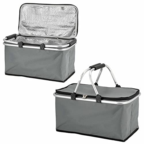 2er Set Thermo Einkaufskorb 30l Kühltasche Thermokorb Faltbar Einkaufstasche Faltkorb mit Kühlfunktion 46x23x27cm Isolierkorb Kühlkorb Grau