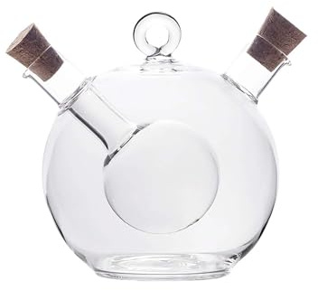 INTIRILIFE 2-in-1 Essig- und Ölspender aus Glas mit zwei Öffnungen - 350 ml / 60 ml Füllmenge - 13 x 10.5 x 11.5 cm - Ölflasche mit Korken Dekorativ