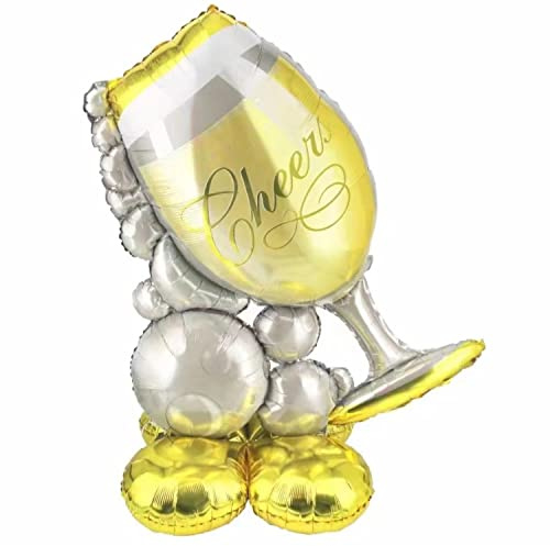 Riesiger Folienballon in Sektglas-Form Cheers, stehend mit Standfuß, 127 x 97 cm - Perfekt für Geburtstage, Hochzeiten, Jubiläen, Silvesterpartys und Feierlichkeiten aller Art