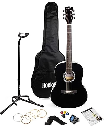 RockJam Akustikgitarren-Set mit Ständer, Gigbag, Stimmgerät, Plektrumhalter, Ersatzsaiten und Unterricht