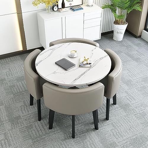 JSLJDM Rundes Esszimmertisch-Set für 4 Personen, Küchentisch und Stühle für 4 Personen,Konferenztisch, Besprechungstisch, Tische und Stühle for den Empfang for Esszimmer(Color:Schwarz) 80 * 75CM H1
