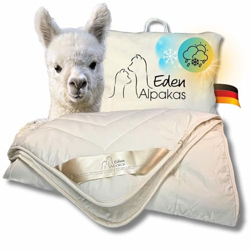 Eden Alpakas | Alpaka Bettdecke | Ganzjahresdecke | Alpaka Decke mit Füllung aus 100% Alpakahaar (Premium Qualität) | Bezugsstoff: naturbelassene Baumwolle (155x220cm)