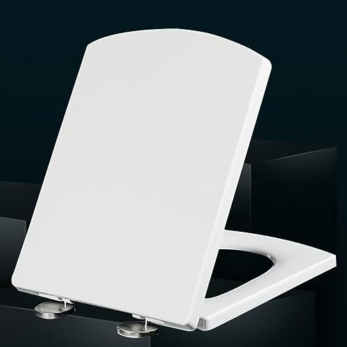 Toilettendeckel mit Absenkautomatik WC Sitz Softclose Abnehmbare Eckig Toilettensitz Duroplast Wc Deckel Wc-Sitz Top-Installation Einfache Montage,white-37 * 47cm