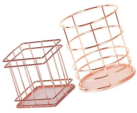 MAGICLULU 2stücke Teiliges Roségold Eisen Aufbewahrungskörbe Mit Hohlem Design Quadratisch Rund Vielseitiger Stifthalter Und Obstbehälter Dekorativ Für Büro Kinderzimmer Wohnzimmer Küche