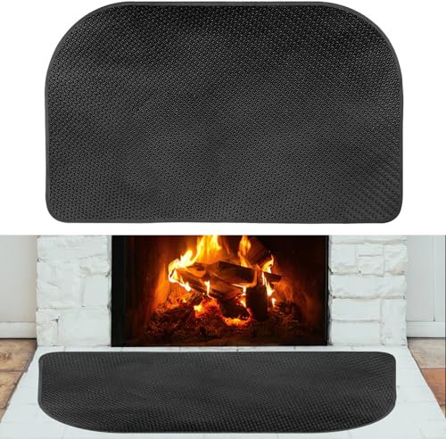 122 x 76 cm Tapis de Cheminée, Tapis Ignifuge Fibre Verre Épaisse Tapis Foyer Antidérapant Noir Résistant Aux Flammes Étincelles Braises Protection de Sol pour Intérieur et Extérieur