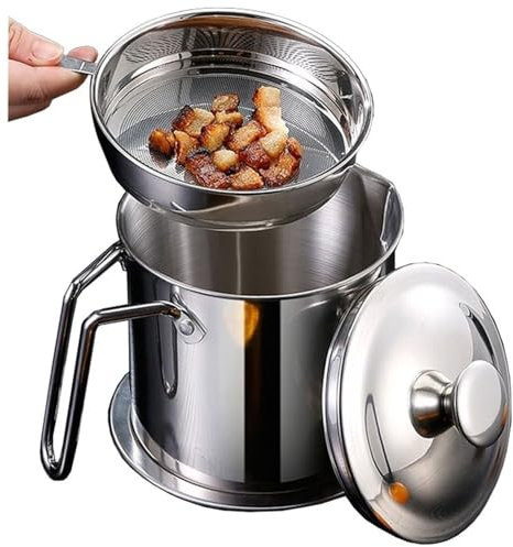 Filtro Separatore di Grassi Barattolo Contenitore Colino Olio Separatore Grasso Ciotola Separatore Grasso in Acciaio Inox Filtro Grease Multifunzione Colino Zuppa Grasso per Friggitrice(1.3L)