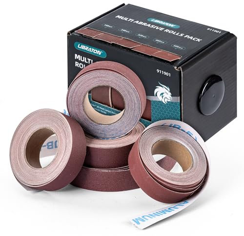 Libraton Rotolo di Carta Vetrata, Set Rotoli di Tela Smeriglio, 5 Rotoli di Carta Vetrata, Grana 150 240 320 400 600 Carta Abrasiva in Ossido di Alluminio per Lucidare il Legno e Mobili, 7,5m(25piedi)
