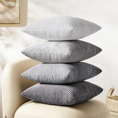 Softalker Cord Kissenbezug 50x50 Grau 4er Set Kissenhülle Kissenbezüge Dekokissen Sofakissen Couchkissen Cushion Covers Winter Herbst Deko für Sofa Wohnzimmer Bett Büro Balkon Aesthetic Zimmer Decor