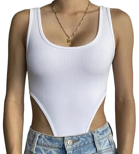SHEKINI Body Damen Tank Elegant Bodysuit Bodies Rippenstrick Ärmellos Bodys U-Ausschnitt Stringbody Unterziehbody Tanga Oberteil Outfit Shapewear Body Shaper