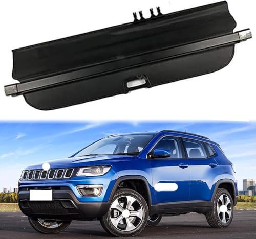 Auto Einziehbarer Laderaumabdeckung Kofferraum für J.e.e.p Compass 2013-2016, Schwarz Schutz Der Privatsphäre Abdeckung Hutablage Cargo Cover, Ausziehbar Kofferraumabdeckung Rollo
