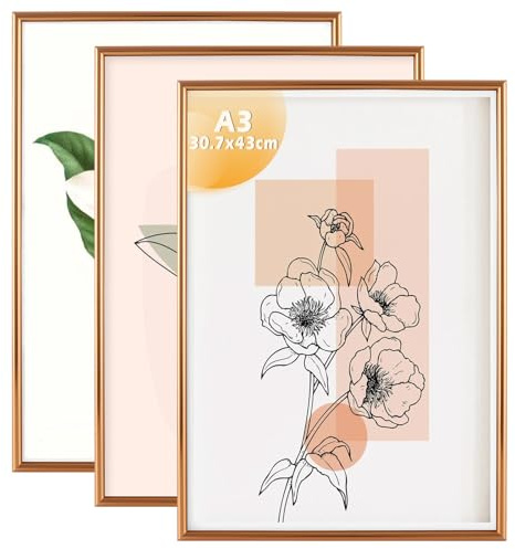 JMIATRY A3 Photo Frame Set of 3, Aluminum A3 Picture Frames with Perspex Front, Wall Mount Frame for Photo Picture Certificate Poster Wall Decor