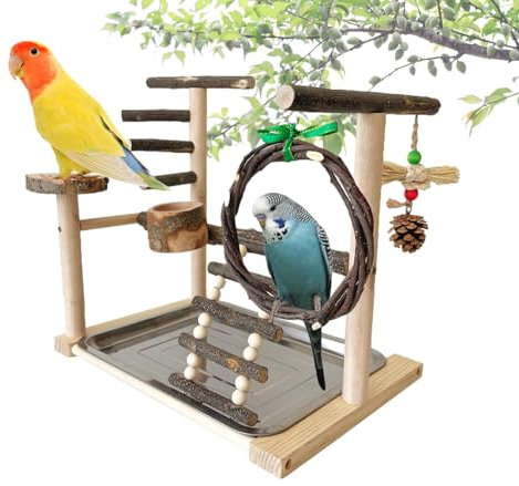 Frfik Vogelspielplatz - Papagei Vogel Spielplatz | Naturholz Vogel Spielständer | Vogelspielplatz für Wellensittiche | Papageien Vogelständer Vogelspielplatz für Vogelkäfige, Nymphensittiche