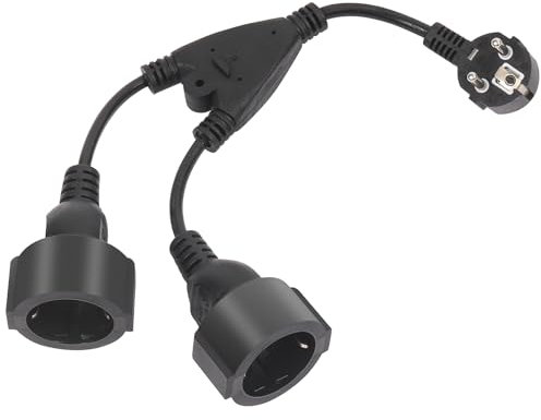 Pfloge® Doppelstecker für Steckdose, 2 in 1 Steckdosenadapter mit Flexible Kable, 250 V, 16 A, 3680 W, PVC-Isolierung, Verlängerungskabel Doppelstecker für Haus, Büro, Küche, Schwarz