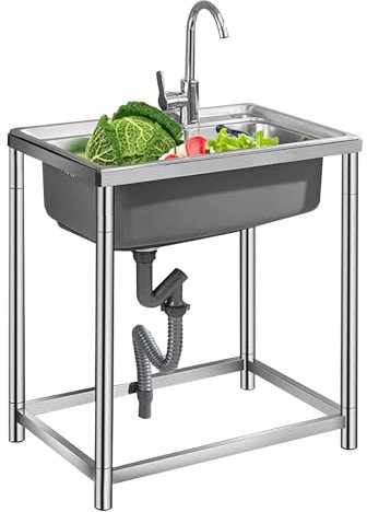 GODFSAHG Küchenspüle aus Edelstahl, freistehende Spüle, Mehrzweckspüle mit Wasserhahn und Abfluss, gewerbliche Einzelspüle für Garage, Waschküche, Hauswirtschaftsraum, Restaurant, Werkstatt