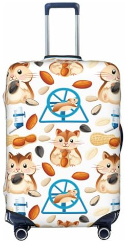 Gepäckabdeckung, Kofferabdeckung, Cartoon-Motiv, niedlicher Hamster, Nuss, Erdnuss, weich, modisch, Uitcase für Gepäck, Schwarz, Large