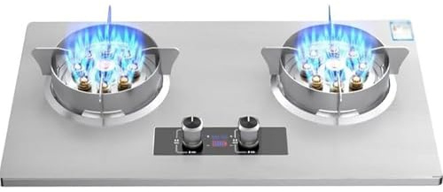 THEGA Stufa A Gas, Piano Cottura A Gas da Incasso A 2 Fuochi, Fornello da Cucina A Nove cavità da 8,5 KW/8,5 KW, (Timer Bilaterale da 180 Minuti), con Protezione Antispegnimento(LPG)