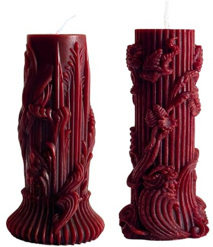 Handgemachte Kerzen aus natürlichem Bienenwachs | Besondere Kerzen Deko | Nachhaltige Kerze für Zuhause & Geschenkideen | Kerzenwachs Natur | Set mit 2 Stück Rot