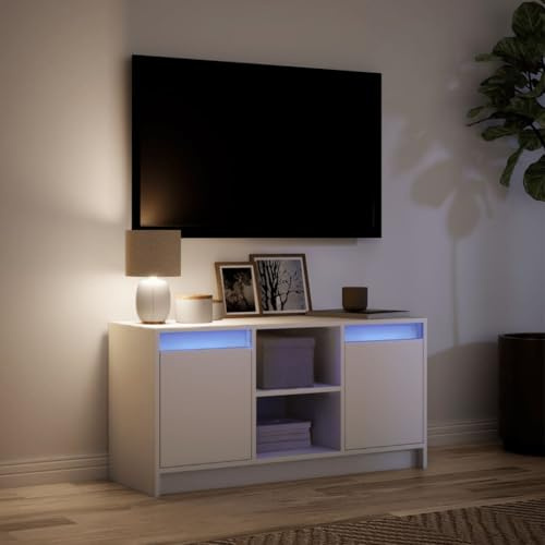 Festnight Meuble TV LED Banc TV 100 cm Meuble télé Table TV Meuble de Salon Table Television Salon Meubles pour audio/vidéo-Blanc-100 cm
