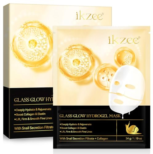 Advanced Snail Mucin Glass Glow Hydrogel Mask, Kollagen-Gesichtsmaske, Tief feuchtigkeitsspendend Peel-Off Maske für Strahlende Haut, Anti-Aging und Verjüngung Gesichtsmaske, 4 Stück