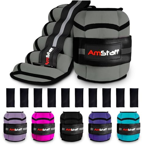 AmStaff Fitness Adjustable Ankle Weights 1 Pair 2 4 6 8 10 Lbs Leg Weight Straps for Strength Training, Walking, Jogging, Running, and Fitness Workouts – 1-5 lbs Each Ankle, 10 lbs Pair Set (Grey)