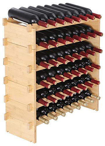 VEVOR 6-Tier 48 Bottles Stackable Modular Wine Rack, Freestanding Wines Holder Display Shelf, Solid Bamboo Wood Storage Racks, Wobble-Free Shelves for Kitchens, Dining Rooms, Cellars, Natural Color