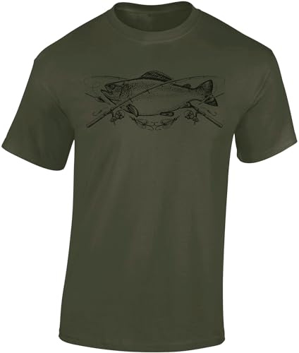 Baddery Angler T-Shirt Herren - „The Reel Catch (Barsch)“ (Army L)