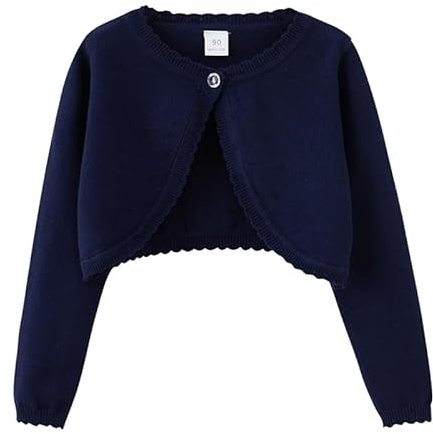 KISLOVE Cardigan da bambina lavorato a maglia a maniche lunghe coprispalle in cotone con un bottone bolero felpa per matrimoni feste cappotto abito maglieria per 1-14 anni, Marina Militare, 11-12 Anni