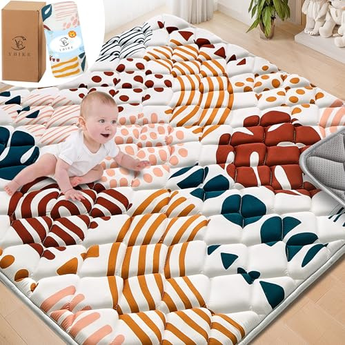 YBIKE Baby Spielmatte, Faltbare Große rutschfeste Dicke Baby Krabbelmatte 109x109cm, Tragbare Weiche Bauchzeitmatte, Waschbare Aktivitätsmatte für Kinder (Boho Blätter)