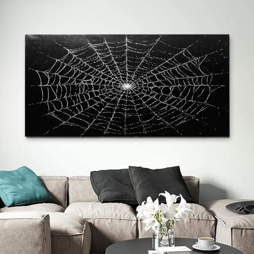ZORYAN Abstraktes Spinnennetz Wandbilder Dekoration Wohnzimmer Schwarz Leinwand Bilder 50x100cm Leinwandbild Schlafzimmer Deko, Wandbilder, Groß Kunstdruck Art Wanddeko Bild Decor Canvas