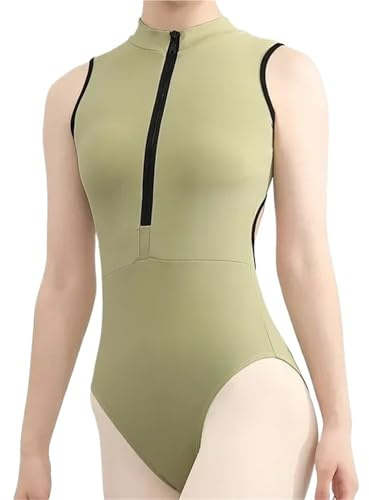 GSCLZ Ballett Trikot for Frauen Taille Aushöhlen Dancewear Gymnastik Trikots Ärmel Einfarbig Body Erwachsene Tanz Kleidung FüR Ballett Gymnastik(Green,XXL)