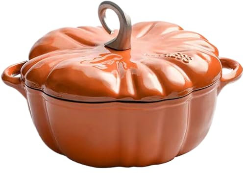 JingNian Cazuela De Calabaza, Olla De Hierro Fundido con Tapa, Olla De Hierro Fundido Esmaltado con Forma De Calabaza Creativa para Guiso(Color:20cm Croissant Pot Knob)