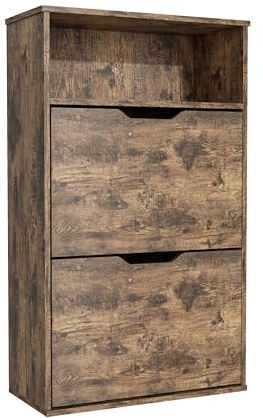 Garvishk Garvis Schuhschrank 2 Klappen + Ablage – ULTRASCHMAL (24 cm Tiefe) – 60x102 cm – Für ca. 6 Paar – MDF Weiß Rustic
