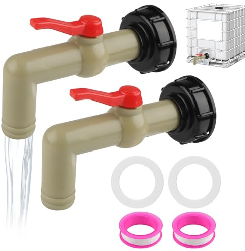 UYUYong 2 Stück Auslaufhahn IBC Tank Adapter 1 Zoll IBC Kugelauslaufhahn mit Schlauchtülle 32mm Container Schlauchanschluss Adapter Grobgewinde IBC Absperrhahn, für Wassertank Regentonne IBC Container