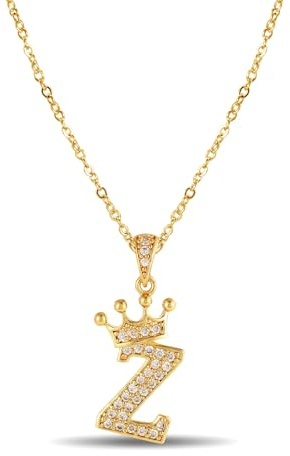 XWN Damen Kette mit Buchstaben 14K Gold Vergoldet Halskette mit Kronen Initialien Goldene Edelstahl Zirkonia Buchstabenkette