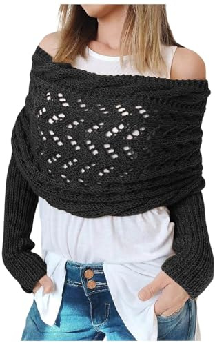 Gestrickter Schal Mit Zwei Ärmeln Für Damen, Handgestrickter Schal Mit Ärmeln Für Damen, Baumwollschal Mit Zwei Ärmeln In Übergröße Dreieckstuch Schwarz Pullover Schals Ärmelschal Blau Khaki Xxl S M