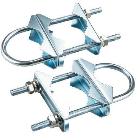 BOOBRIE Double Antenna Mast Clamp - 2 Sets Heavy Duty V-Jaw Mounting Brackets with U-Bolts for Outdoor TV, Ham Radio, Starlink, Flagpole, Umbrella Poles