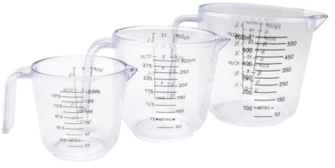 GALPADA 3 pezzi Misurini da Cucina in Plastica Trasparente Resistenti Corrosione con Beccuccio per Versare Facilmente per Cottura e Bevande Riutilizzabile